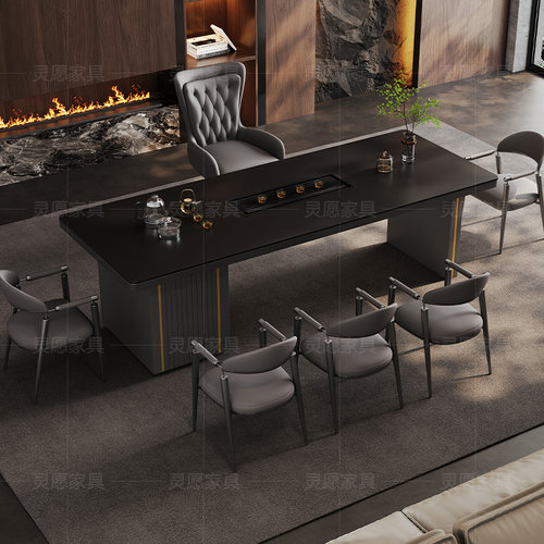 实木岩板茶桌椅组合轻奢现代办公泡茶台高级感接待桌阳台泡茶桌子