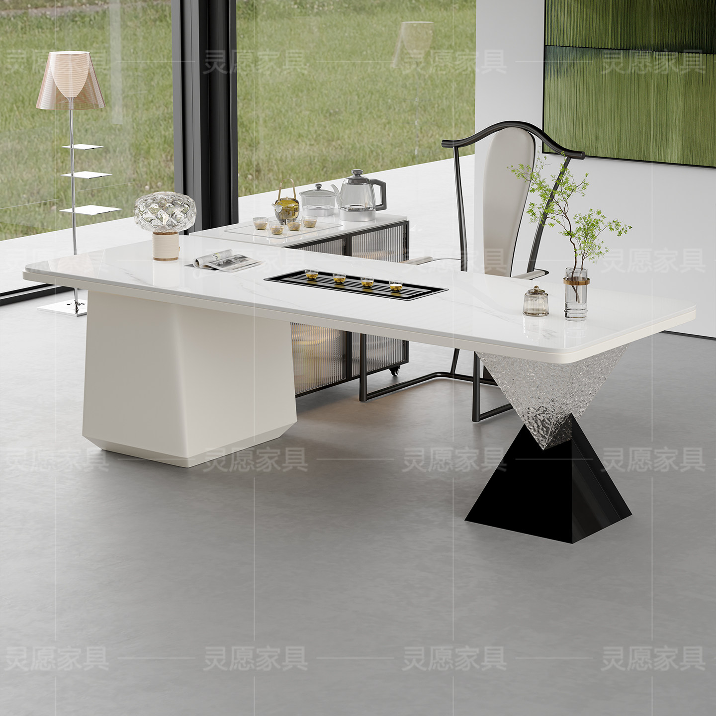 奶油风岩板茶桌椅茶车组合轻奢高端茶台办公一体洽谈接待泡茶桌,住宅家具,家用茶台/茶桌,淘宝优惠券,粉丝福利购,淘宝优惠卷