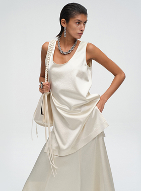 ATELIO · 缎面醋酸混纺长背心-白巧克力