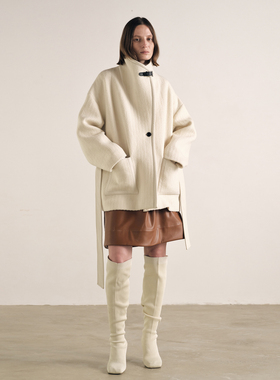 ATELIO·羊毛粗编织嵌边宽松廓形中长大衣
