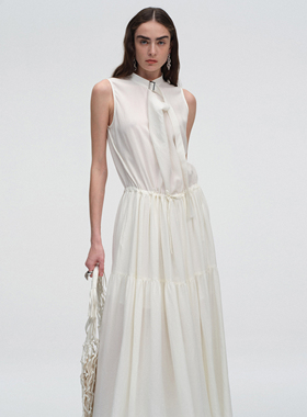 ATELIO · 肌理条纹系带无袖连身裙