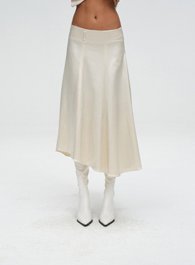 ATELIO · 缎面醋酸混纺围裹半裙-白巧克力