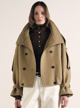 ATELIO·立领双排扣风衣式廓形短大衣