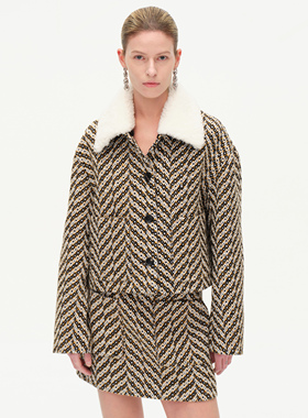 ATELIO • 人字纹织花羊羔毛领廓形夹克