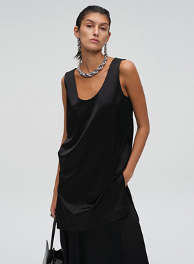 ATELIO · 缎面醋酸混纺长背心-黑色