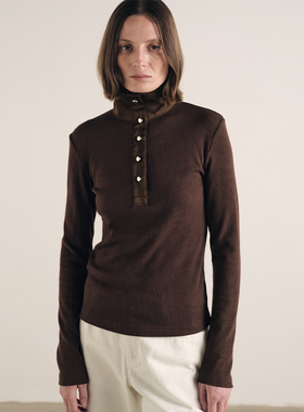 ATELIO·棉混纺高弹立领条纹针织上衣