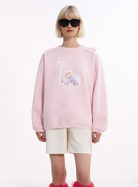 Petit Bari设计师款小象扑蝶印花卫衣女 纯棉宽松百搭长袖上衣春