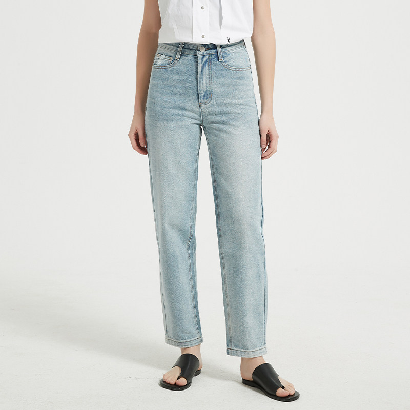 Petit Bari 女士复古锥型牛仔长裤 小脚阔型 复古街头 