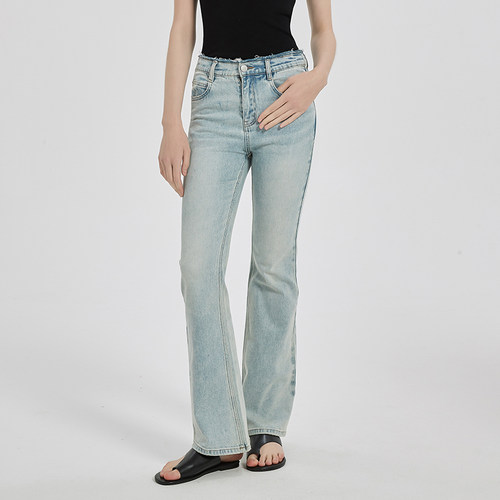 PetitBari修身微喇洗水牛仔裤女