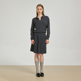 女 简约高阶POLO领针织上衣半裙百褶裙套装 秋冬可叠穿 Bari Petit