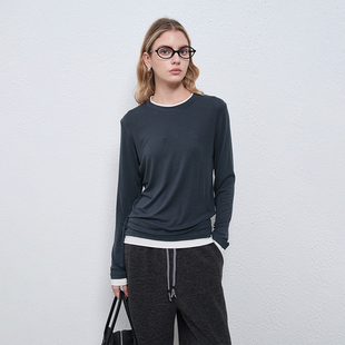 Petit 打底秋冬保暖 Bari简约软糯天丝羊毛圆领假两件上衣女