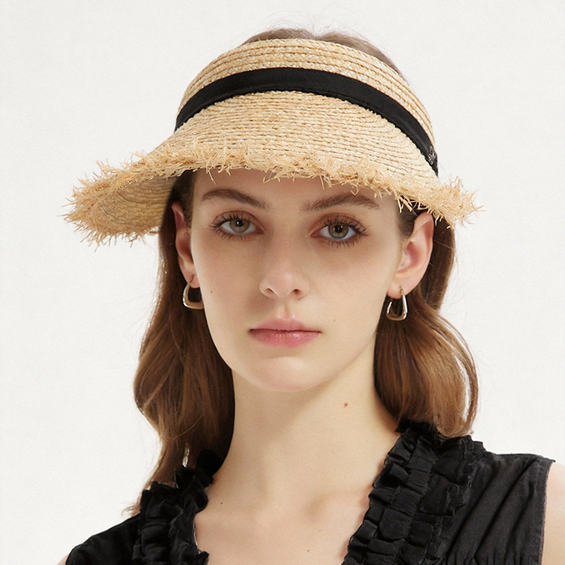 浪漫法式流苏空顶遮阳拉菲草帽