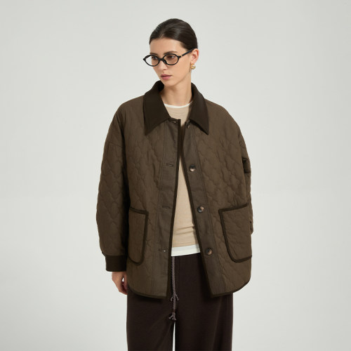 巴恩风轻量菱格衍缝廓型棉服