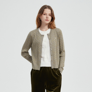 绵羊毛保暖毛衣 女 冬 Bari时髦叠穿撞色假两件绞花针织开衫 Petit