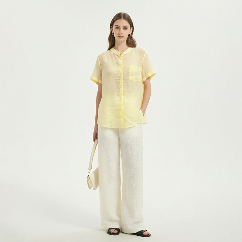 Petit Bari慵懒松弛风莱赛尔亚麻透气垂感宽松阔腿休闲长裤女 夏