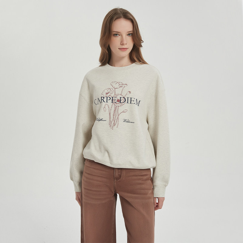 Petit Bari文艺复古花卉圆领休闲卫衣 休闲随性浅灰长袖卫衣,女装/女士精品,卫衣/绒衫,淘宝优惠券,粉丝福利购,淘宝优惠卷