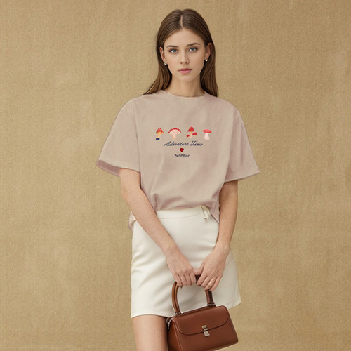 PB蘑菇印花刺绣短袖T恤透气性好