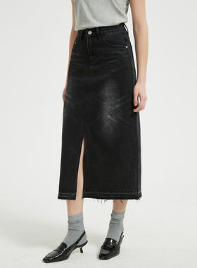 Petit Bari水洗开衩牛仔中长半裙女 直筒裙显瘦又吸睛