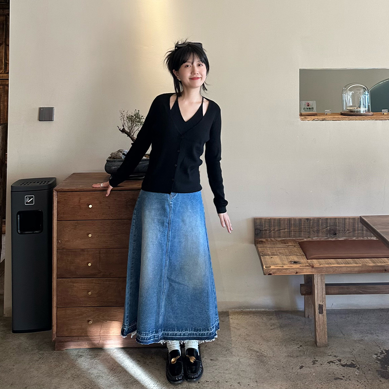 PetitBari复古通勤中长款半身裙