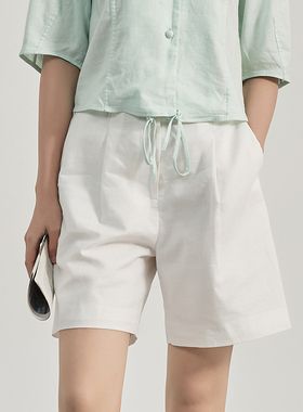 Petit Bari棉麻短裤女 夏季复古透气高腰宽松显瘦百搭休闲短裤