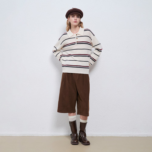 PetitBari复古对称压褶显瘦中裤