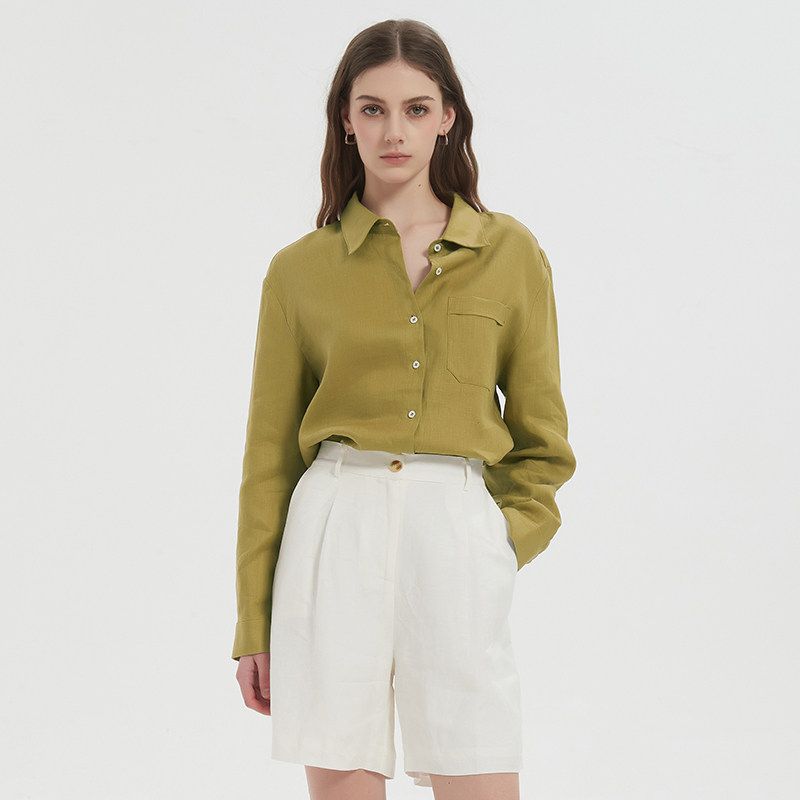 Petit Bari 百搭亚麻纯色长袖衬衫