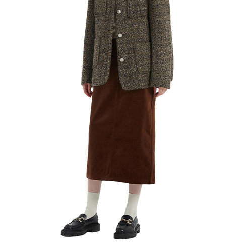 小A字后开叉灯芯绒材质半身裙