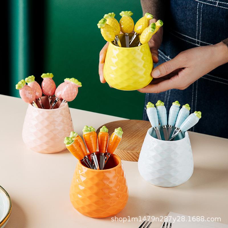 304创意不锈钢蛋糕水果叉子高端可爱儿童安全水果签小叉子轻奢收