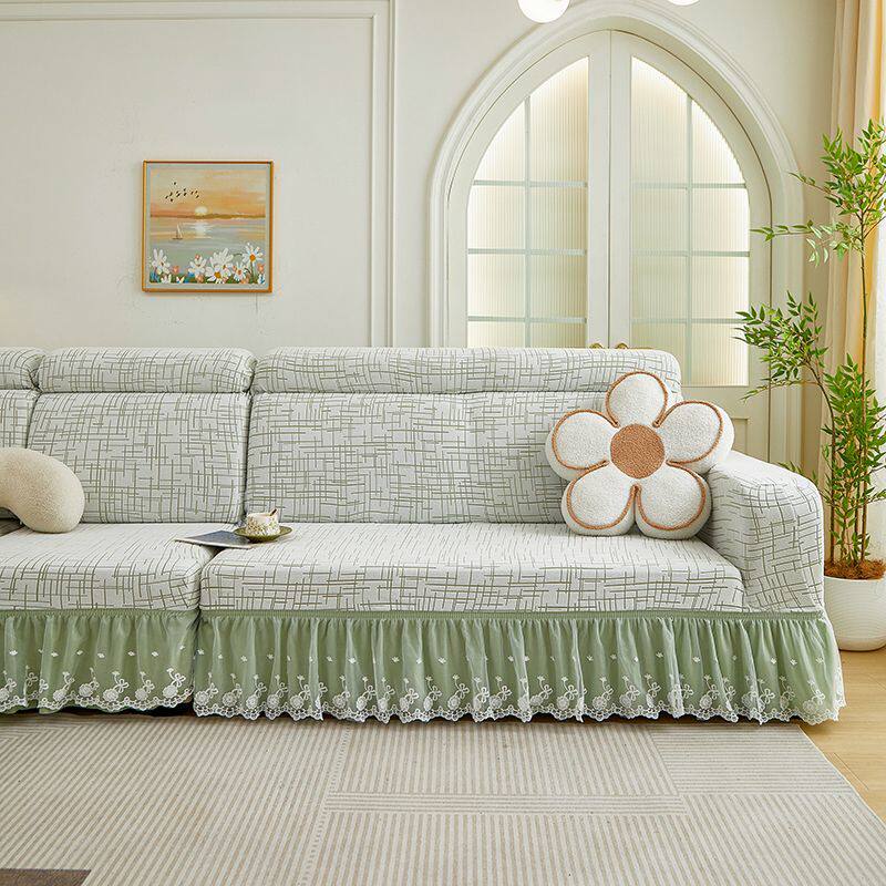奶油风双层裙摆沙发套罩法式四季通用一体式全包万能防猫抓保护套