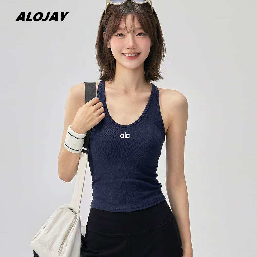 ALOJAY春夏款带胸垫美背防震瑜伽运动背心一体式普拉提健身女新