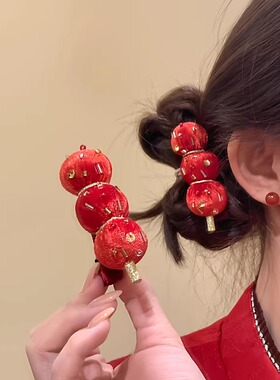 新年国风红色丝绒葫芦刘海夹头箍