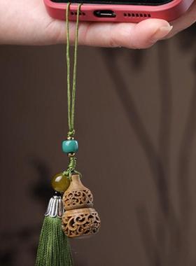 绿檀挂件葫芦香囊扩香器立体镂空工艺旋开关放置香珠挂包包手机