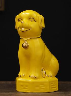 黄色十二生肖陶瓷八卦狗摆件招财镇宅补角客厅办公室工艺品装饰品