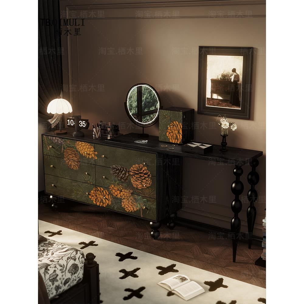 中古风卧室床尾柜抽屉储物立柜大容量实木边柜覆古装饰实木六斗柜