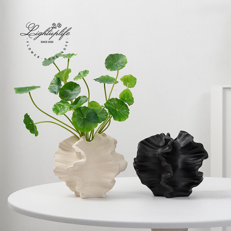花瓶水培绿植陶瓷摆件艺术创意黑色高级感侘寂风自然软装桌面装饰