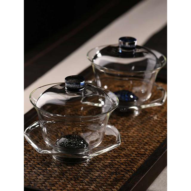 天久璃匠丨碧落盖碗进口闪光片纯手工制作精美泡茶杯盖碗玻璃制品