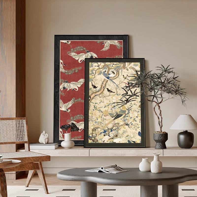 2024新款法式中古风客厅装饰画落地画沙发背景画竖版竹子玄关挂画