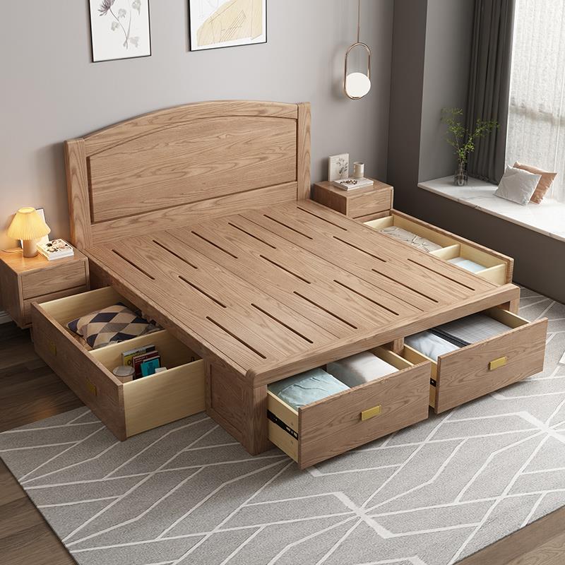 儿童床白蜡木全实木1.35x1.9米储物高箱体小户型单人1.2m小床1米