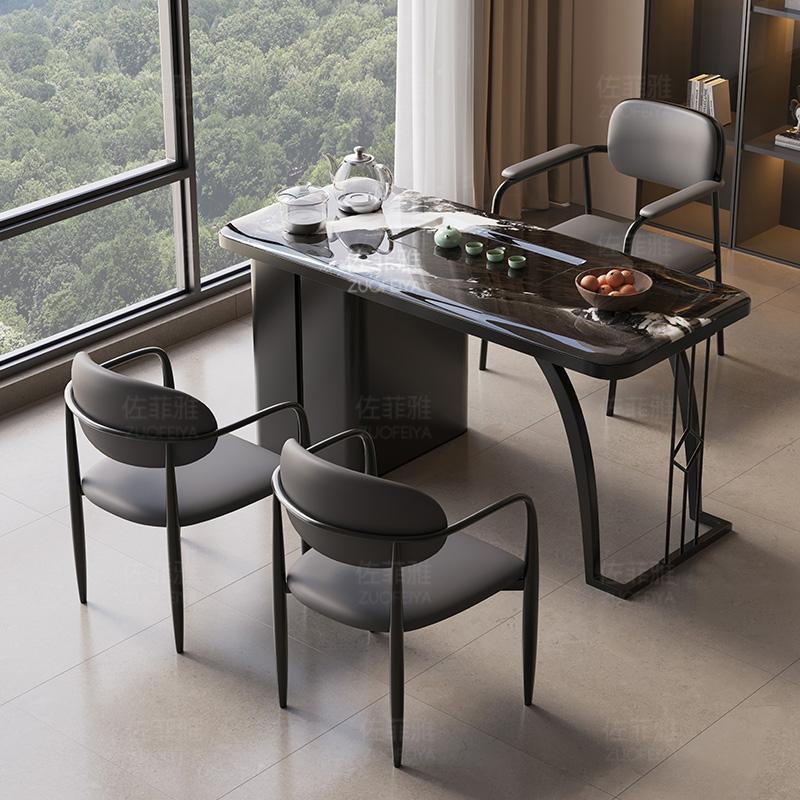 天然微晶石阳台茶桌椅组合小户型家用轻奢岩板功夫泡茶台现代简约