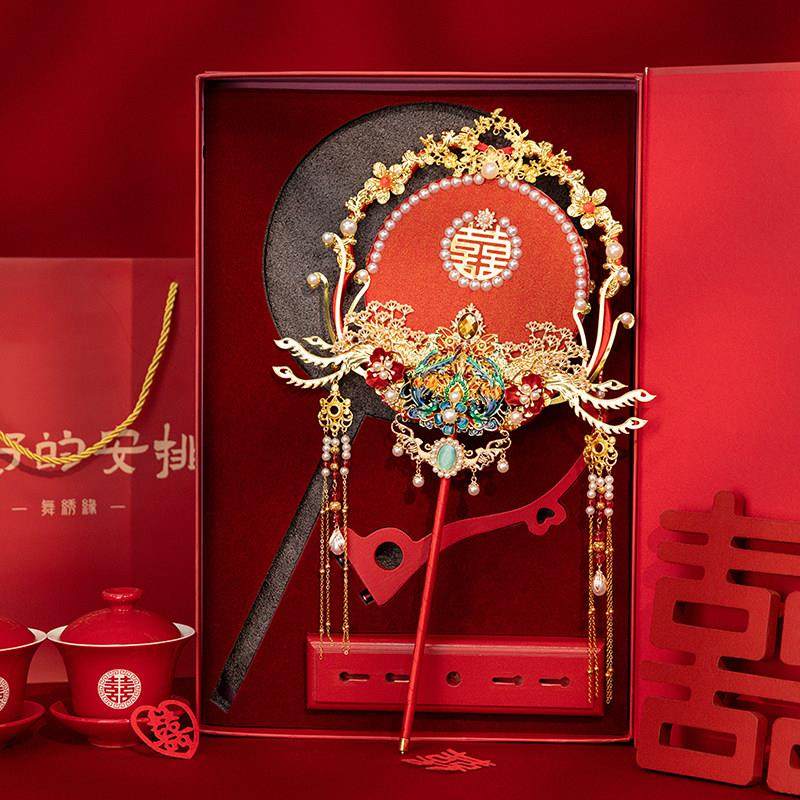 舞绣缘团扇新娘结婚红色中式古风秀禾团扇材料包diy手工高级成品