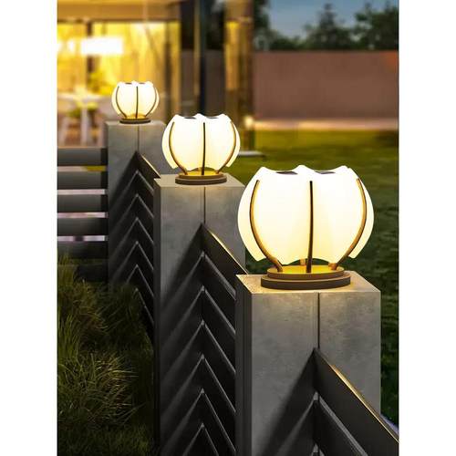 荷花庭院灯莲花柱头灯太阳能门柱灯户外墙头灯花园别墅室外围栏灯