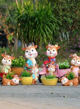 花园装饰庭院卡通梅花鹿花盆摆件幼儿园草坪造景小鹿花缸动物雕塑