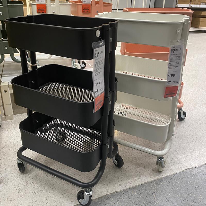 加粗化妆室厨房小推车置物架落地铁架婴儿用品三层收纳书架美容院