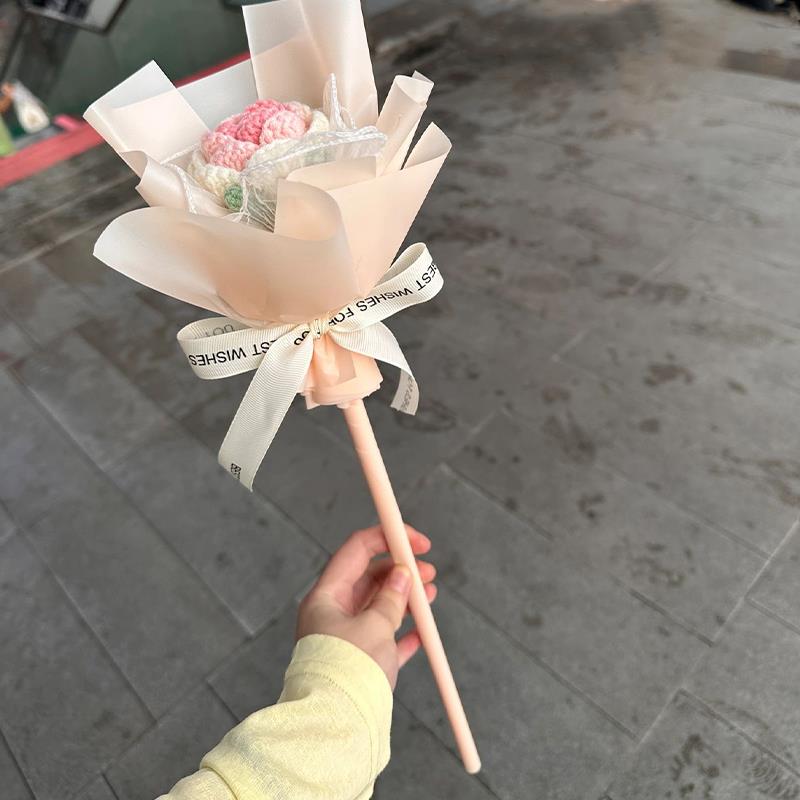 手工小单支玫瑰花束编织针织毛线 线钩织毕业花束生日生日礼物成