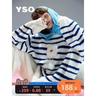 yso【酷猫系列】睡衣女冬季套装雪尼尔半边绒睡衣松弛感家居服女D