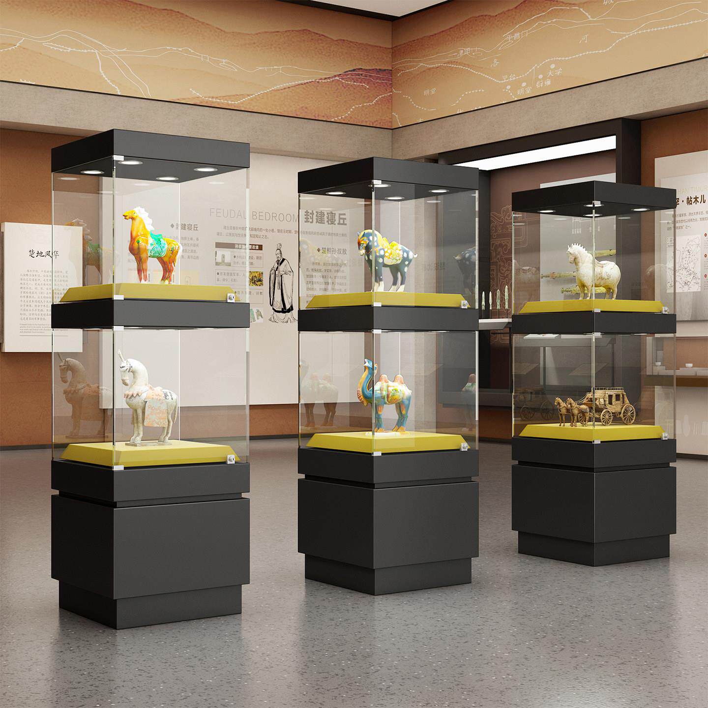 带锁防尘木质展示柜博物馆级双层钢化玻璃古玩玉器珠宝文物展示柜