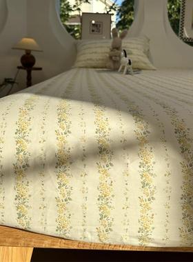 田园风黄色小碎花纯棉床包床单单件1.35m全棉学生宿舍保护套床罩