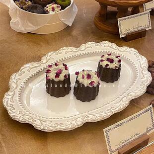 欧式ins风宫廷风窑变陶瓷盘浮雕不规则甜品蛋糕盘下午茶点心盘子