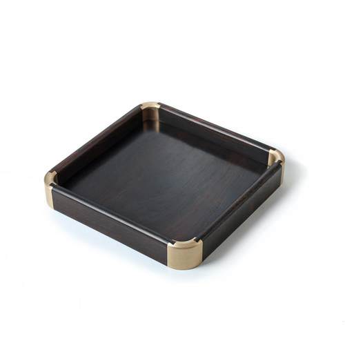 紫光檀木方形茶盘红木小托盘家用茶具茶壶垫收纳盘铜角盘子实木制