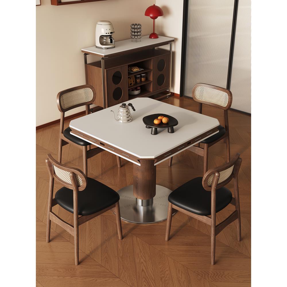 中古风覆古岩板餐桌椅组合四面折叠可伸缩变方变圆小户型家用饭桌